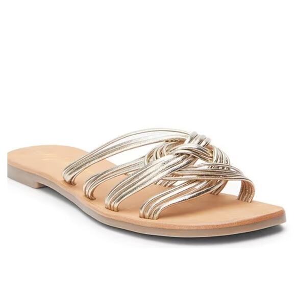Matisse Tate Gold Woven Strappy Leather Slide Sandal Gold Metallic Size 7 Boho - Picture 2 of 14